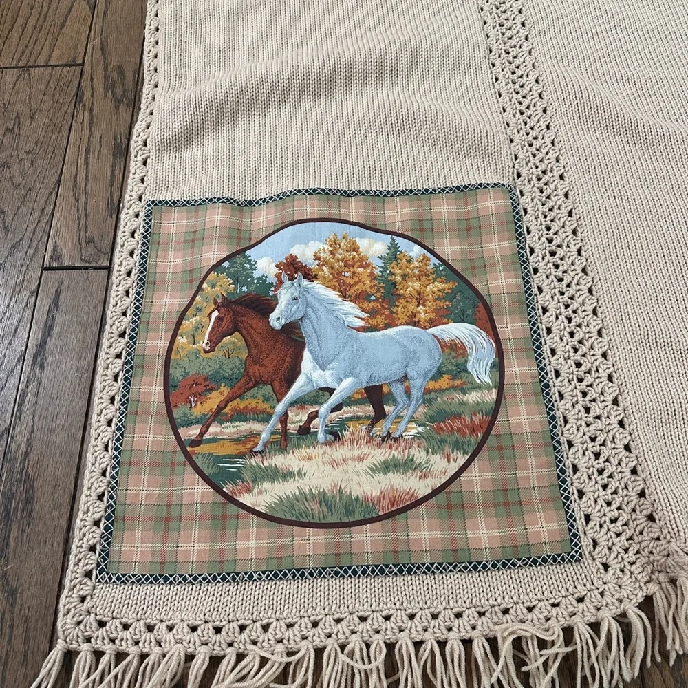 Handmade Running Horses Fall Throw Blanket 60x69” Western Boho Home Decor